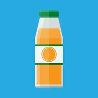 glas fles van oranje sap en fruit Aan sticker. vector illustratie in vlak stijl