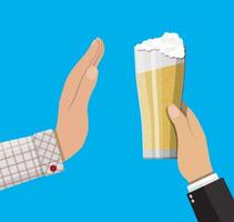 alcohol misbruik concept. hand- geeft glas van bier naar andere hand. hou op alcoholisme. afwijzing. vector illustratie in vlak stijl