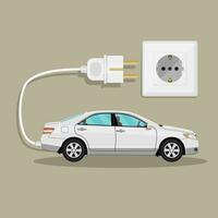 elektrisch voertuig auto met wit plug. opladen eco auto. vector illustratie in vlak ontwerp Aan bruin achtergrond