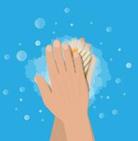 Mens wast handen met zeep, hygiëne. vector illustratie in vlak stijl