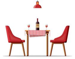 tafel met stoelen, lamp. fles van wijn, bril vector