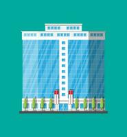 kantoor gebouw buitenkant. reclame gebouw, hotel, bedrijf centrum. wolkenkrabber modern stad huis. vector illustratie in vlak stijl