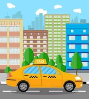 stedelijk stadsgezicht met taxi taxi. vector illustratie in vlak stijl