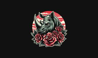 hoofd neushoorn en roos vector artwork ontwerp