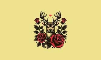 hert hoofd en rood roos tatoeëren ontwerp vector ontwerp