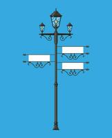 bewerkt ijzer straat lamp met leeg teken. vector illustratie in vlak stijl