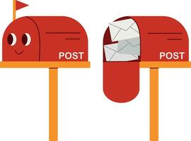 postbus vector clip art, rood postbus met envelop met brieven, wereld post dag