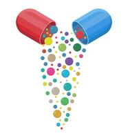 capsule farmaceutisch met vitamines en mineralen binnen, pil en zorg gezond, gezondheidszorg. vector illustratie in vlak stijl geïsoleerd Aan wit achtergrond