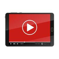 modern tablet pc met video speler Aan scherm. online streaming onderhoud Aan laptop. bioscoop, films, cursussen en onderwijs in internetten. digitaal inhoud. vector illustratie in vlak stijl