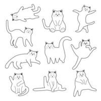 schattig tekening grappig katten set. dik kat tekens in verschillend poseert. schets huisdier verzameling. vector