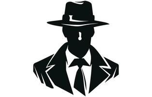 detective logo, silhouet van Mens slijtage hoed en jas vector