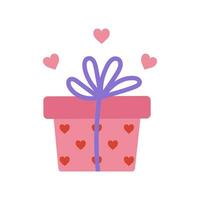 geschenk doos vector icoon. schattig roze houder met harten, boog, vakantie lintje. verrassing voor valentijnsdag dag, bruiloft, datum. helder illustratie geïsoleerd Aan wit. vlak tekenfilm clip art voor kaarten, afdrukken