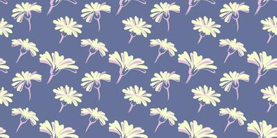 retro zomer patroon met creatief gemakkelijk bloemknoppen bloemen Aan een pastel blauw achtergrond. vector hand- getrokken schetsen. ditsy bloemen. ontwerp voor mode, kleding stof, behang.