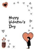 minimalistisch liefde kader met meisje en hart. groet kaart in modieus kleur. Valentijnsdag dag poster in tekening stijl. vector