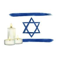 herinnering dag van gedaald soldaten met Israël vlag en kaarsen waterverf illustratie. gedenkteken dag vector