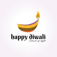 gelukkig diwali logo ontwerp vector, wijnoogst illustratie van deepavali diya kaars licht icoon vector