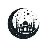 silhouet van een moskee zittend Aan een halve maan maan vector illustratie