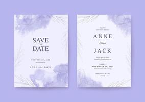 mooie bruiloft uitnodiging sjabloon met paarse aquarel achtergrond vector