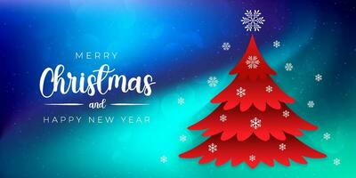 vrolijk Kerstmis en gelukkig nieuw jaar abstract blauw groen achtergrond, Kerstmis boom sneeuwvlok sterren en bal, groet kaart, vakantie decoratie meetkundig patroon, futuristische digitaal tech illustratie vector