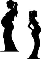 twee silhouetten van zwanger vrouw, kant visie. vector illustratie geïsoleerd Aan wit achtergrond