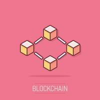 vector tekenfilm blockchain technologie icoon in grappig stijl. geheimschrift kubus blok concept illustratie pictogram. blockchain algoritme bedrijf plons effect concept.