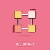 vector tekenfilm blockchain technologie icoon in grappig stijl. geheimschrift kubus blok concept illustratie pictogram. blockchain algoritme bedrijf plons effect concept.