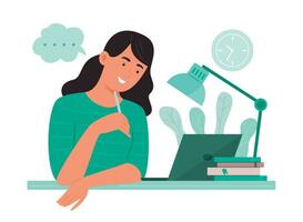 jong vrouw op zoek Bij laptop voor online aan het leren concept illustratie vector