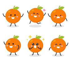 verzameling van schattige oranje karakter in verschillende poses geïsoleerd op een witte achtergrond grappige fruit cartoon gratis platte vector grafische ontwerp illustratie voor infographic kinderboek en boerderij concept