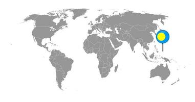 speldkaart met palauvlag op wereldkaart. vectorillustratie. vector