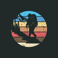 retro wijnoogst berg wandelen t overhemd ontwerp voor unisex. wijnoogst avontuur wandelen ontwerp voor t overhemd en andere kleren. nationaal park wijnoogst grafisch artwork voor sticker, poster, achtergrond. vector