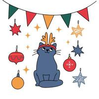 Kerstmis ansichtkaarten met schattig tekening elementen.schattig fanny Kerstmis katten. vector