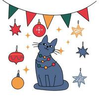 Kerstmis ansichtkaarten met schattig tekening elementen.schattig fanny Kerstmis katten. vector