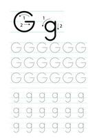 afdrukbare brief g alfabet traceren werkblad vector