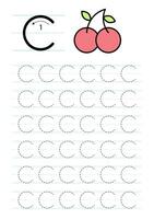 afdrukbare brief c alfabet traceren werkblad vector
