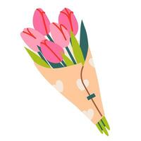 een boeket van tulpen in een schattig wikkel. liefde concept. vector illustratie