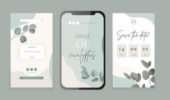 social media-feed, vectorsjabloon voor verticale berichten en verhalen, aquarel eucalyptus vector