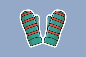 rood en groen handschoenen sticker ontwerp vector illustratie. winter voorwerpen icoon concept. kleurrijk winter handschoenen sticker vector ontwerp met schaduw.