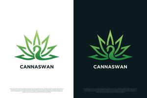 marihuana logo ontwerp met zwaan uniek stijl concept premie vector 3