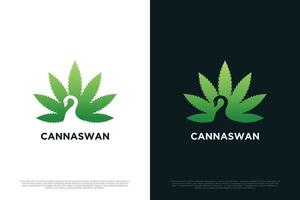 marihuana logo ontwerp met zwaan uniek stijl concept premie vector 1