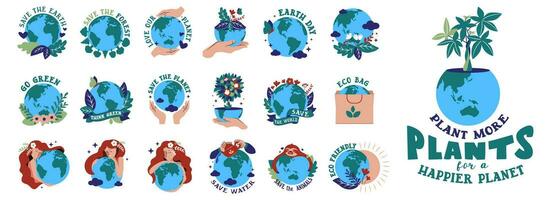 groot reeks van natuur stickers voor opslaan de planeet ontwerp. verzameling van ecologie pictogrammen vector