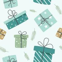 kerstmis en gelukkig nieuwjaar naadloos patroon met geschenkdozen. vector