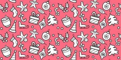 Kerst icon set - naadloze gekleurde achtergrond in vlakke stijl. kerstboom, speelgoed. vakantie nieuwjaar vector