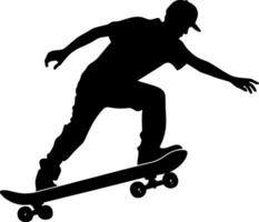 zwart silhouet van een atleet skateboarder in een springen. ai gegenereerd illustratie. vector