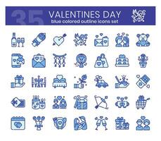 valentijnsdag dag pictogrammen bundel. blauw gekleurde schets pictogrammen stijl. vector illustratie