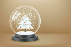 glas sneeuwbal met sneeuw en Kerstmis boom. 3d vector banier met kopiëren ruimte