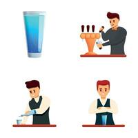 barman Mens pictogrammen reeks tekenfilm vector. barman bereidt zich voor cocktail vector