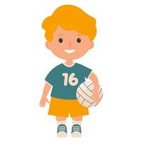 schattig kind jongen spelen volleybal Aan een wit achtergrond. vector illustratie. zomer spellen