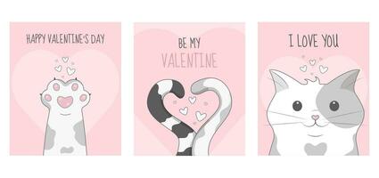 vector reeks van posters voor gelukkig valentijnsdag dag met katten Aan roze achtergrond