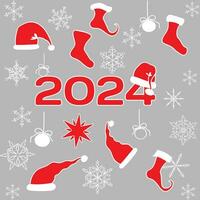 reeks van nieuw jaar en Kerstmis elementen met santas hoed, sokken voor cadeaus en een Kerstmis ster vector