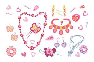 sieraden voor meisjes en Dames. roze accessoires. gestileerde illustratie. geïsoleerd vector